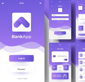 Seven screenshots of banking App.